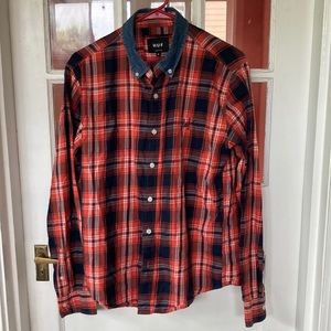 Blue and orange Huf button down shirt. Size medium.